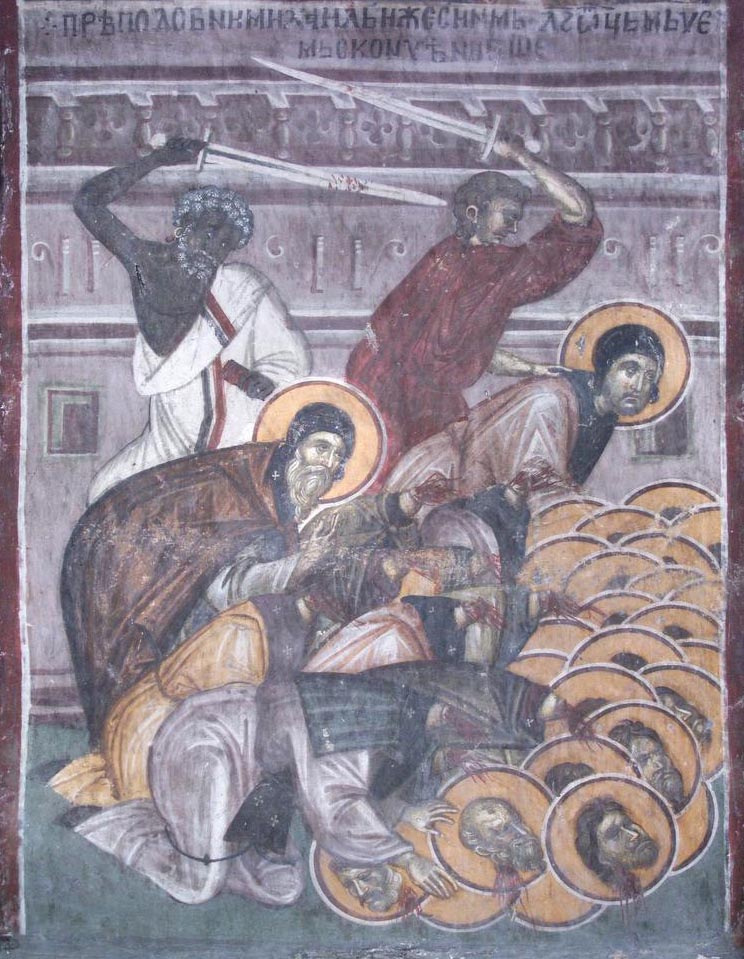 Sfântul Cuvios Mucenic Mihail, dimpreună cu alți 36 de monahi din Mănăstirea Zovec, ucişi de arabi la Sevastopole în Georgia (+790)