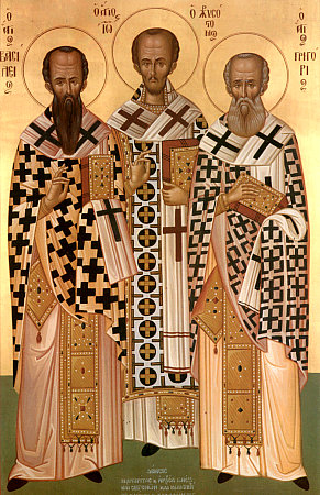 Sfinții Trei Ierarhi: Vasilie cel Mare, Ioan Gură de Aur și Grigorie Teologul