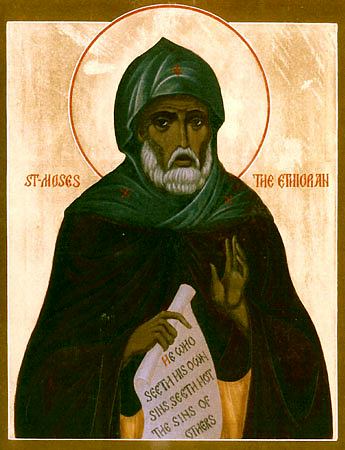 Sfântul Cuvios Moise Arapul, monah la Sketis în Egipt, etiopian de neam, care mai întâi a fost vătaf de tâlhari și care s-a sâvârșit fiind ucis de către barbari (+400)