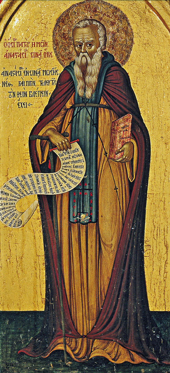 Cuviosul Anastasie I Sinaitul, egumenul Sinaiului și prietenul Sfântului Grigorie Dialogul, care mai târziu a ajuns patriarh al Antiohiei (+598)