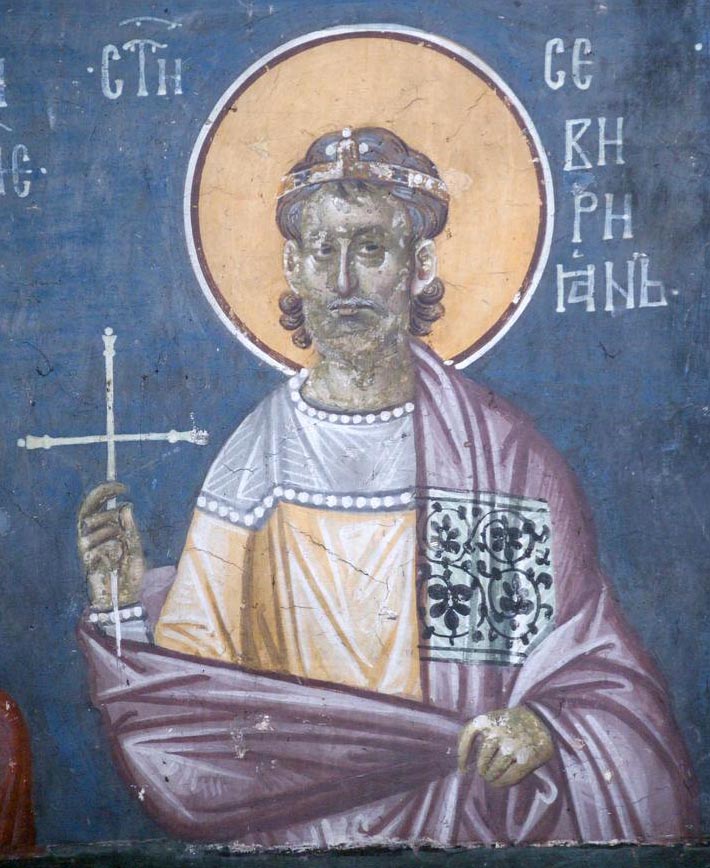 Sfântul Mucenic Severian senatorul din Sevastia, care s-a săvârșit în vremea împăratului Liciniu, fiind spânzurat de un zid și având bolovani legați de picioare (+315)